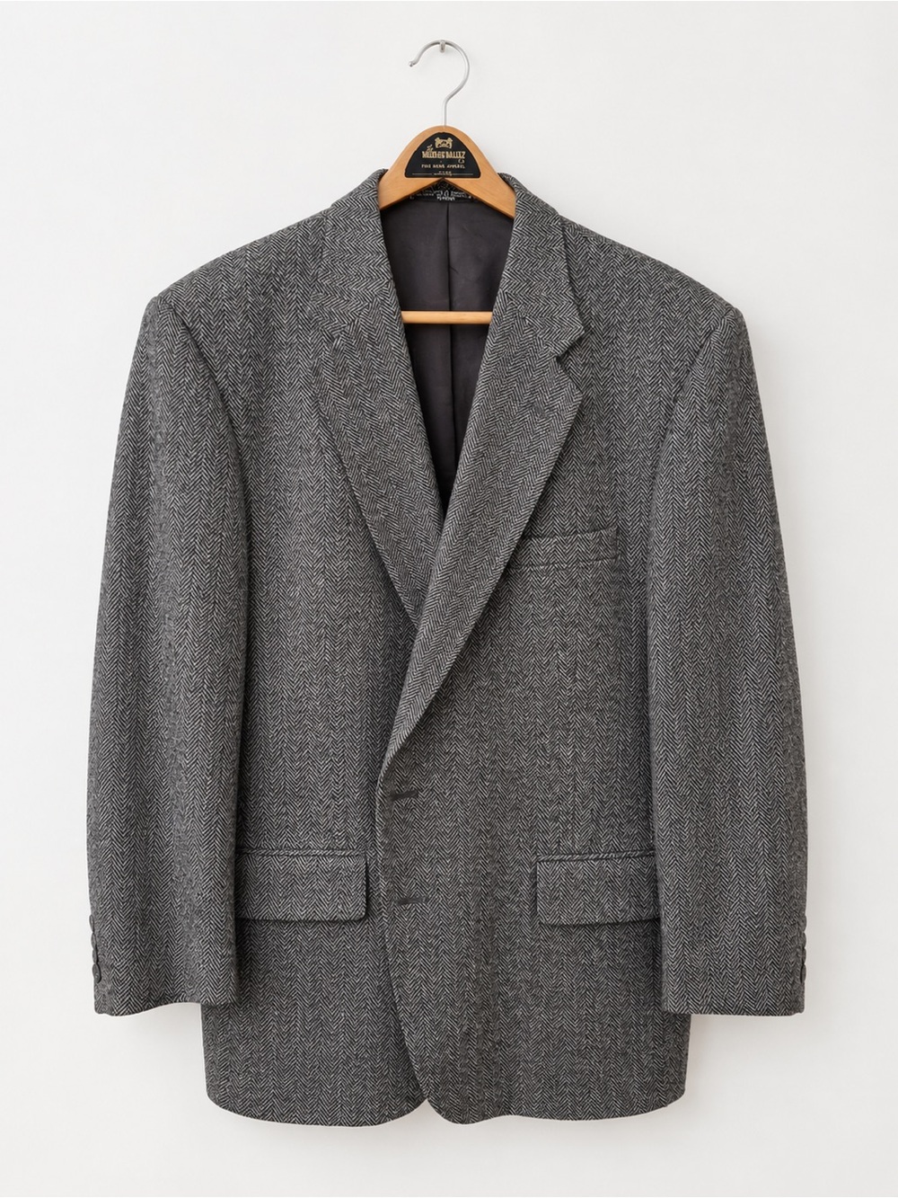 Barrington Men's 100% Wool Grey Herringbone Blazer - Size 46R